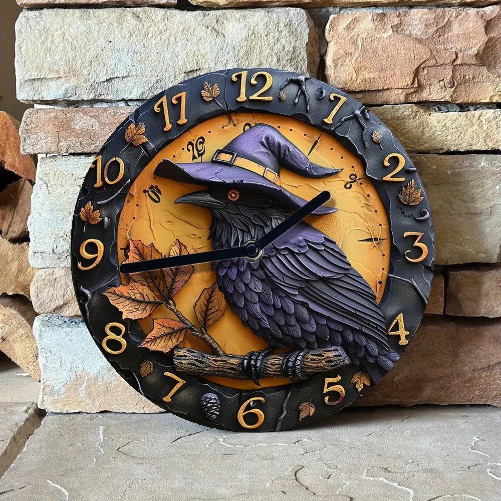 Black Raven Wall Clock Gothic Crow Wall Clock-MoonChildWorld