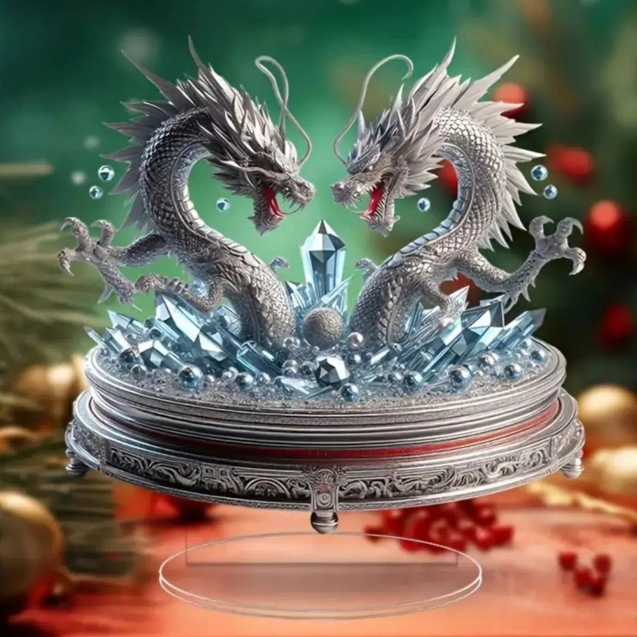 Double Dragons 2D Flat Acrylic Figurine Dragon Table Ornament Dragon Desk Decor-MoonChildWorld