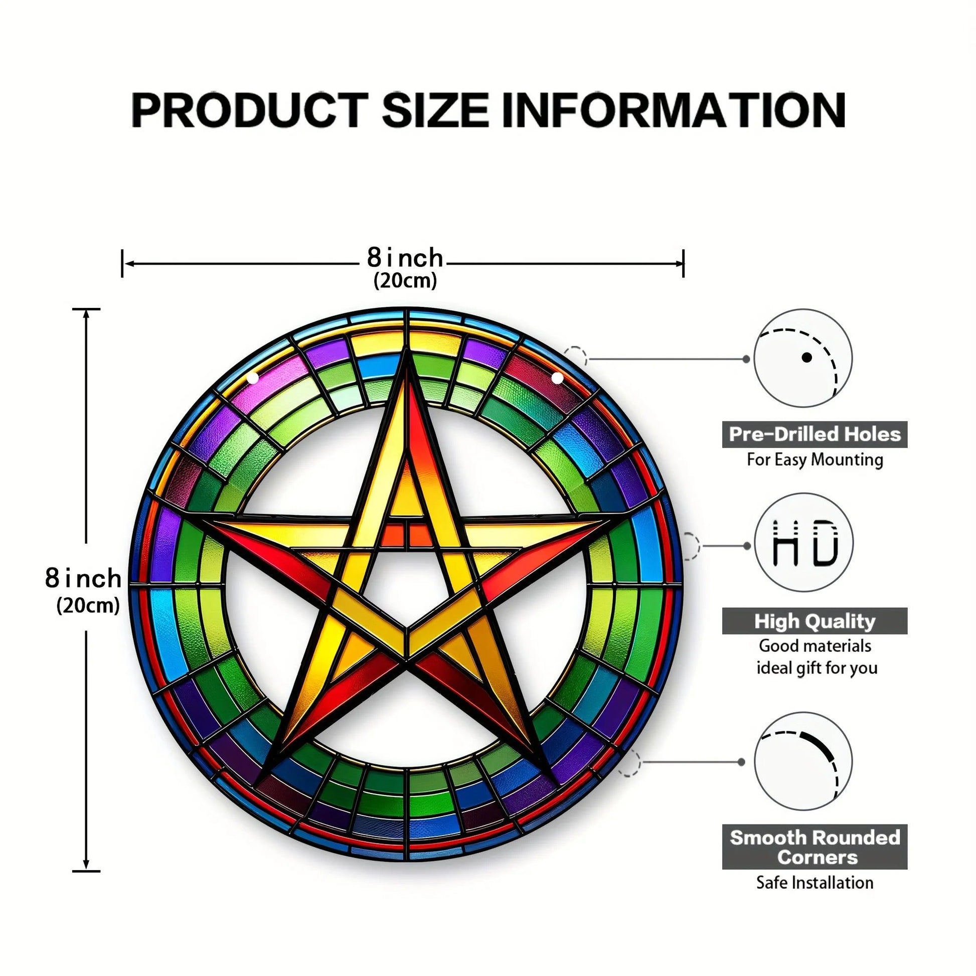 Vibrant Pentacle Suncatcher Wicca Pagan Acrylic Sign-MoonChildWorld