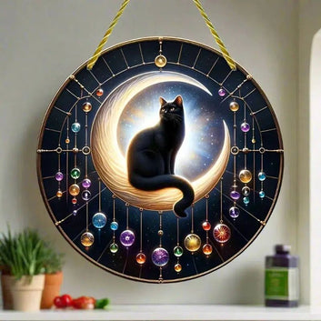 Black Cat Moon Suncatcher Witchy Acrylic Sign