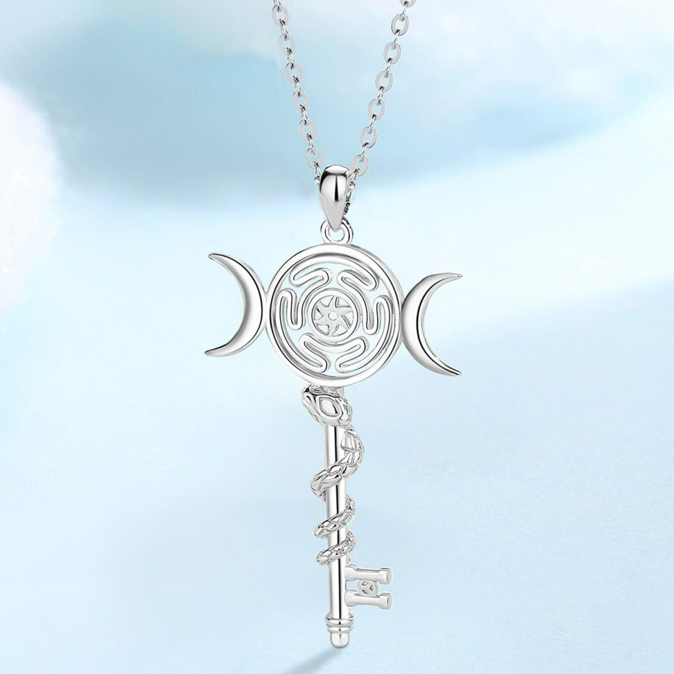 Triple Moon Hecate Wheel Necklace Wicca Jewelry-MoonChildWorld
