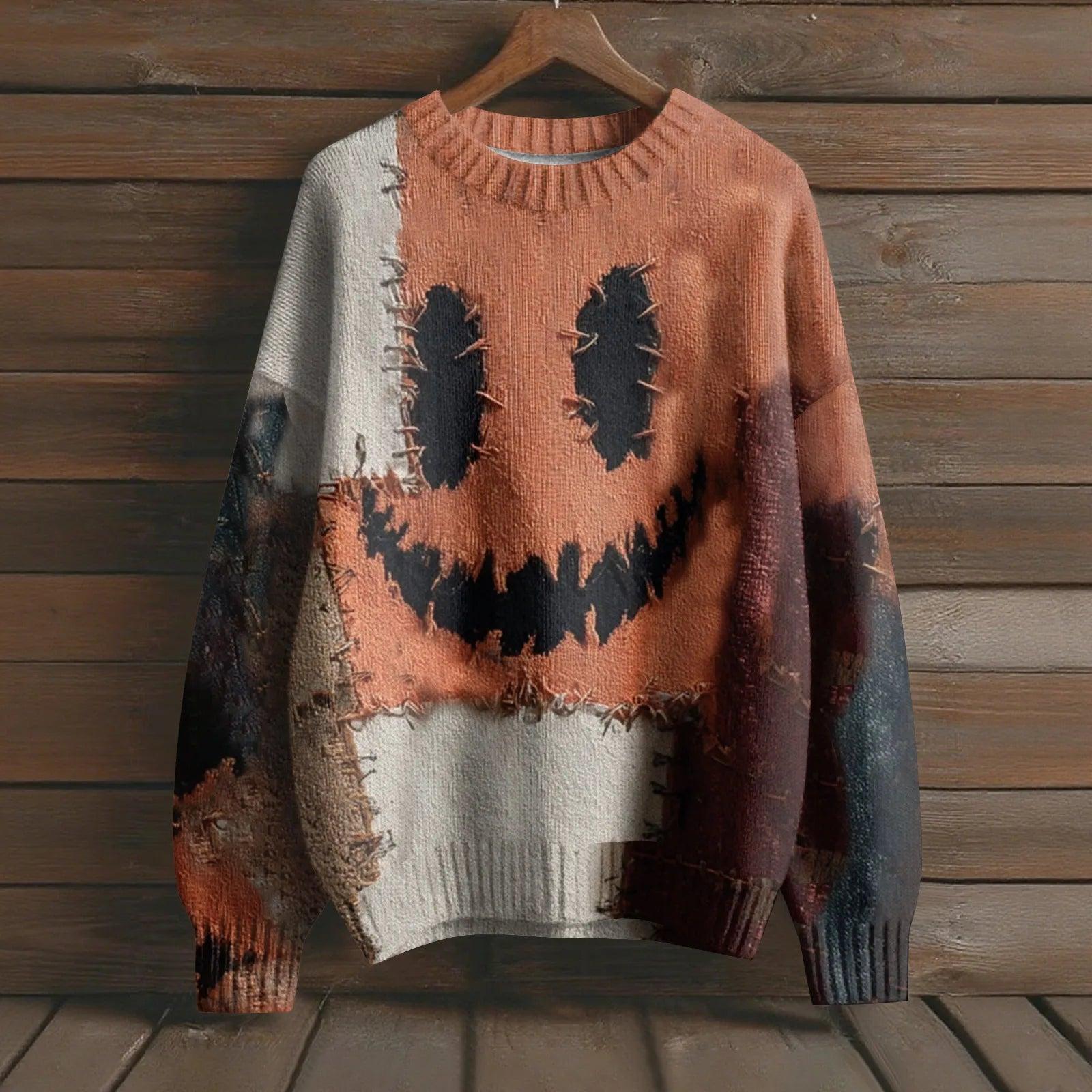 Creepy Pumpkin Long Sleeve Pullover Sweater - Gothic Witch Halloween Sweater-MoonChildWorld