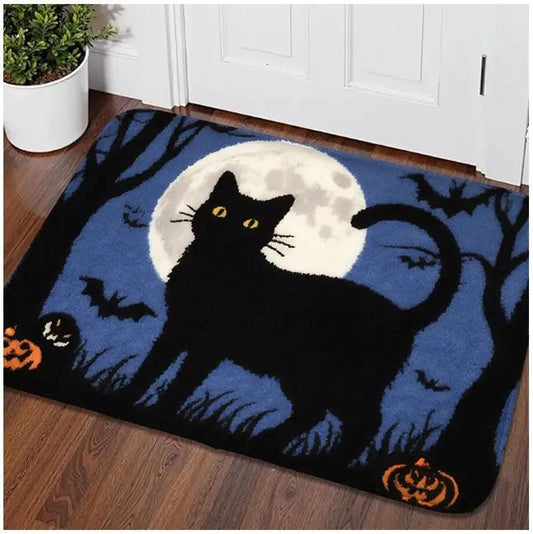 Gothic Halloween Doormat - Spooky Ghost, Spiderweb, Pumpkin, Cat & Bat Design Witch Home Decor
