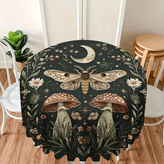 Mystic Luna Moth Mushroom Tablecloth Witchy Home Decoration