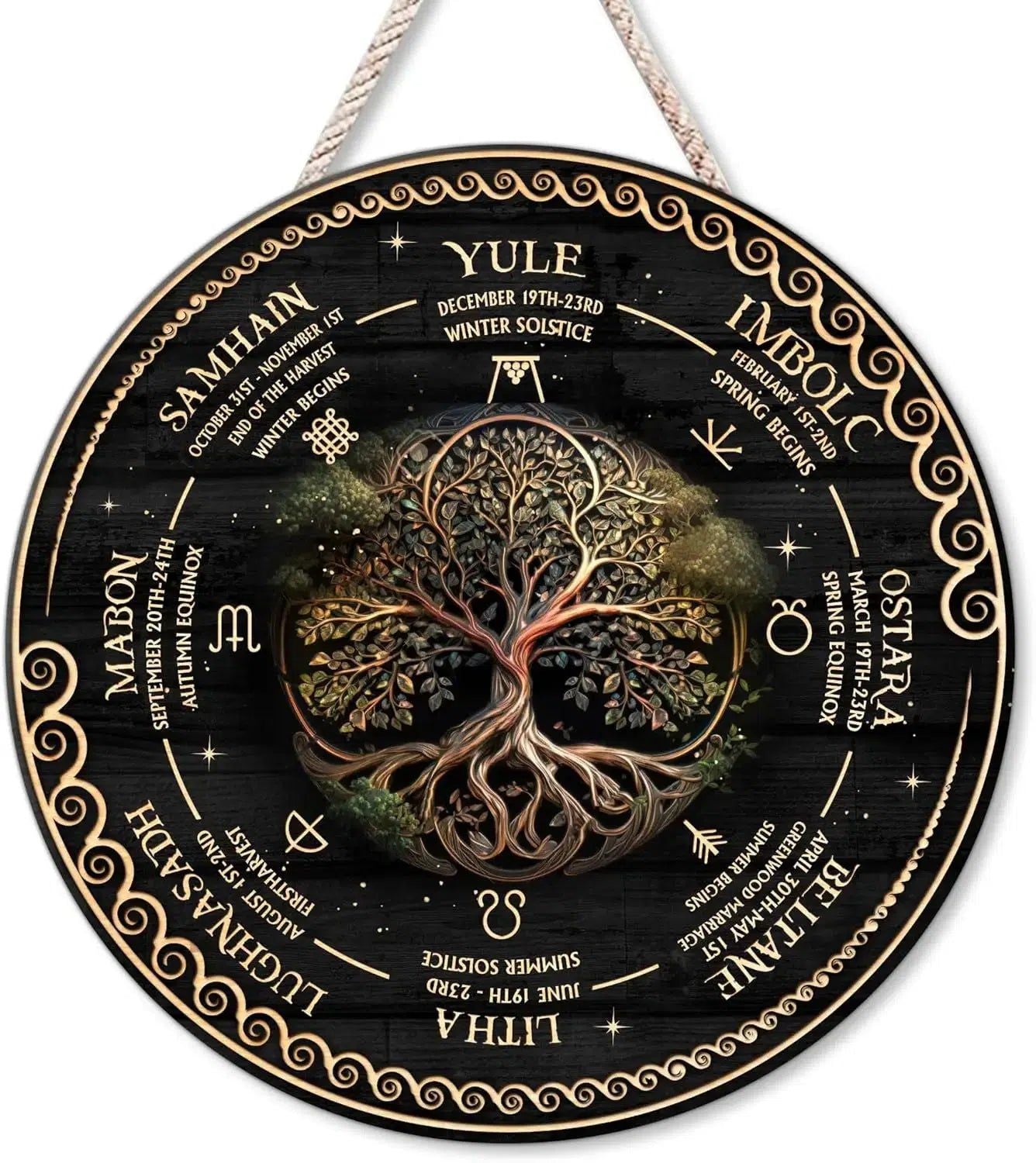 Wheel of the Year Wooden Sign Wicca Pagan Calendar-MoonChildWorld