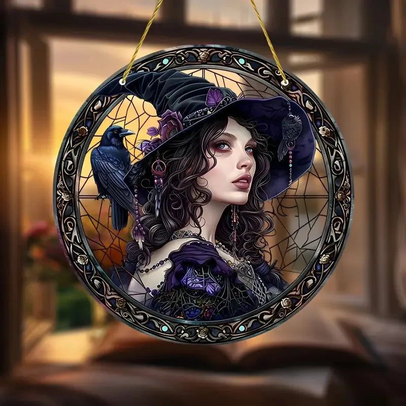 Halloween window decor Witchy suncatcher Gothic window art Witch Hanging Ornament-MoonChildWorld