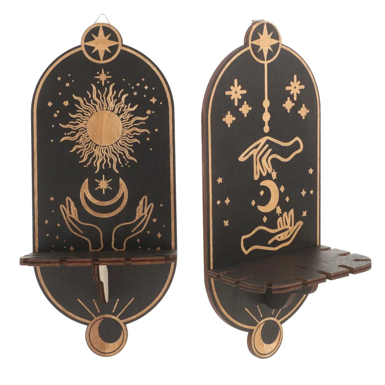 Wicca Wooden Black Crystal Holder Witchy Wall Shelves 2pcs-MoonChildWorld