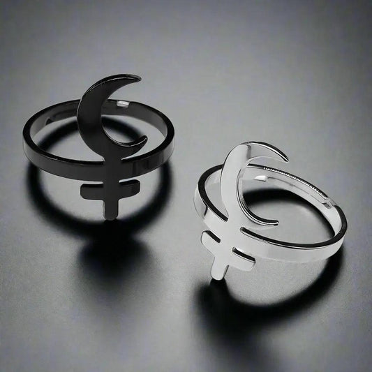 Lilith Crescent Inverted Cross Ring Gothic Witch Jewelry