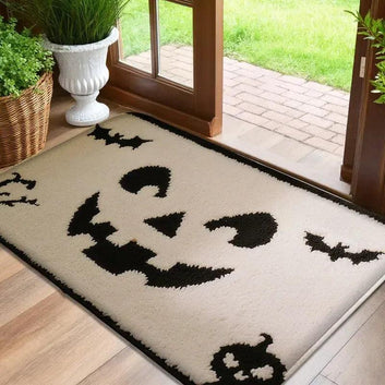 Spooky Halloween Doormat - Cute Ghost, Pumpkin and Black Cat Design Witchy Home Decor