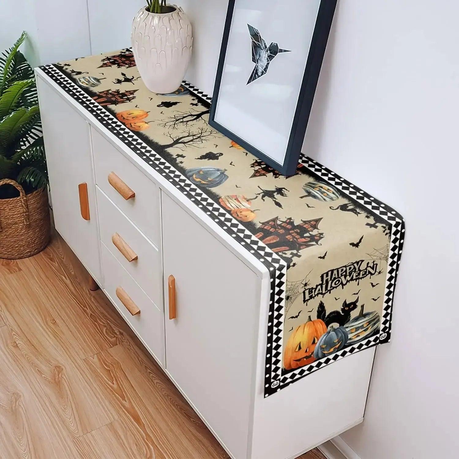 Halloween Horror Pumpkins Castle Table Runner - Gothic Table Runner for Witch Home Decor-MoonChildWorld
