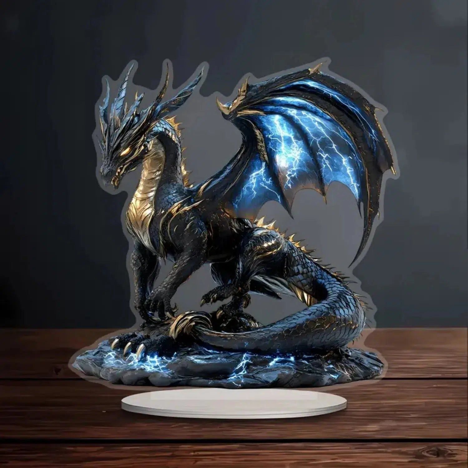 Black Dragon 2D Flat Acrylic Figurine Dragon Table Ornament Dragon Desk Decor-MoonChildWorld