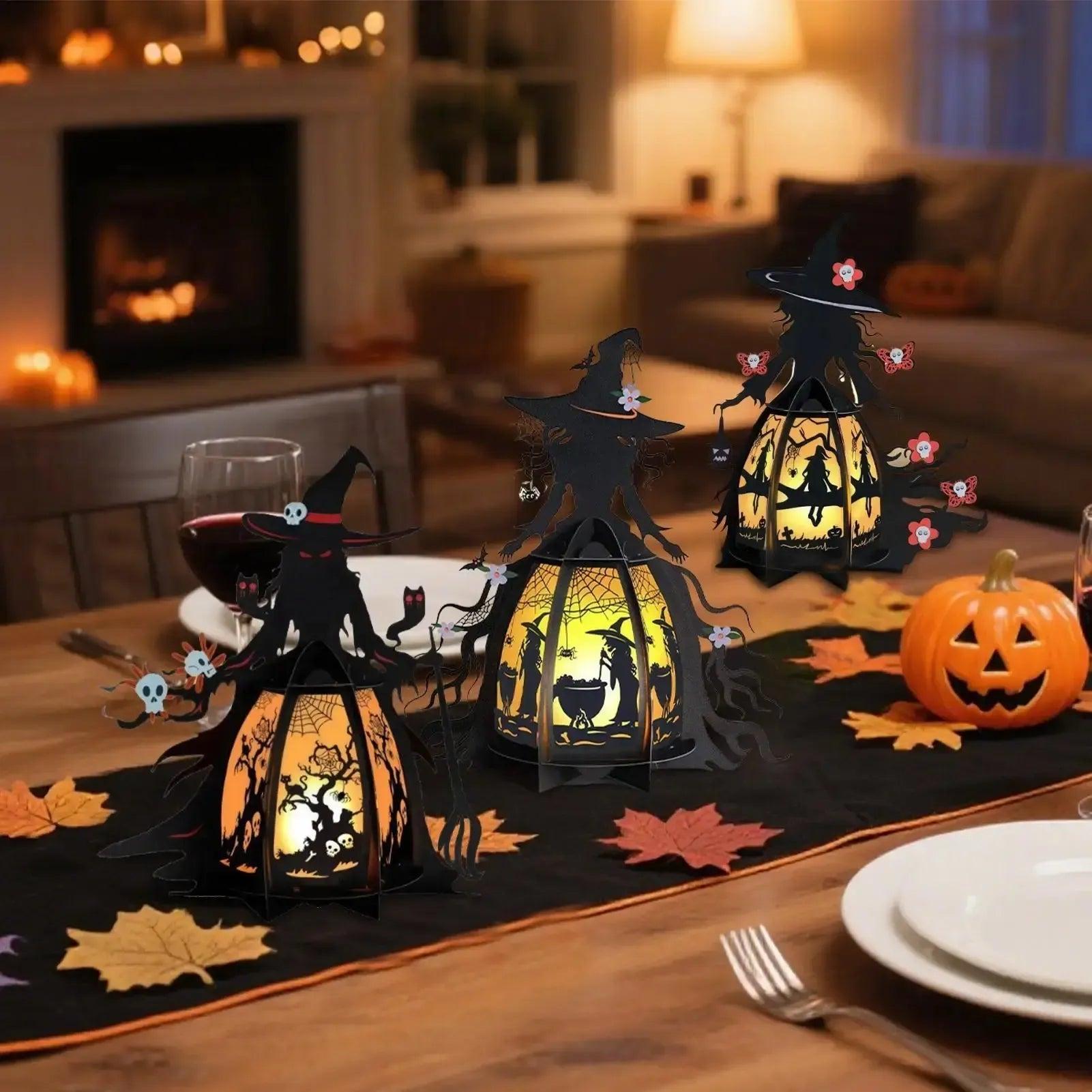 Halloween Lantern Gothic Witch Lamp - Spooky Night Light For Witchy Table Decor-MoonChildWorld