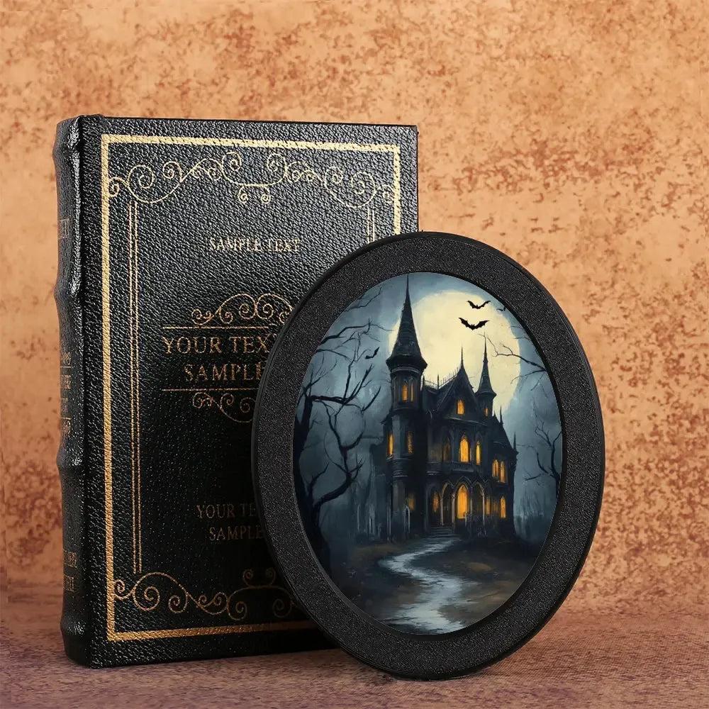 Gothic Castle Wooden Oval Frame - Spooky Oval Wall Art - Halloween Wall Decoration-MoonChildWorld