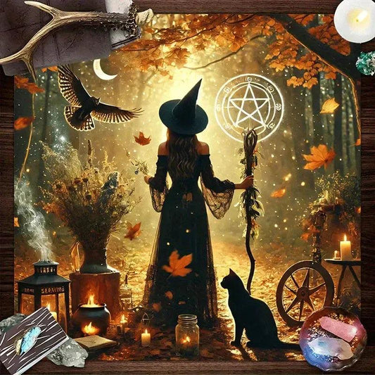 Gothic Raven Witch Tablecloth Dark Crow Altar Cloth Tarot Tablecloth Witchcraft Divination Cloth