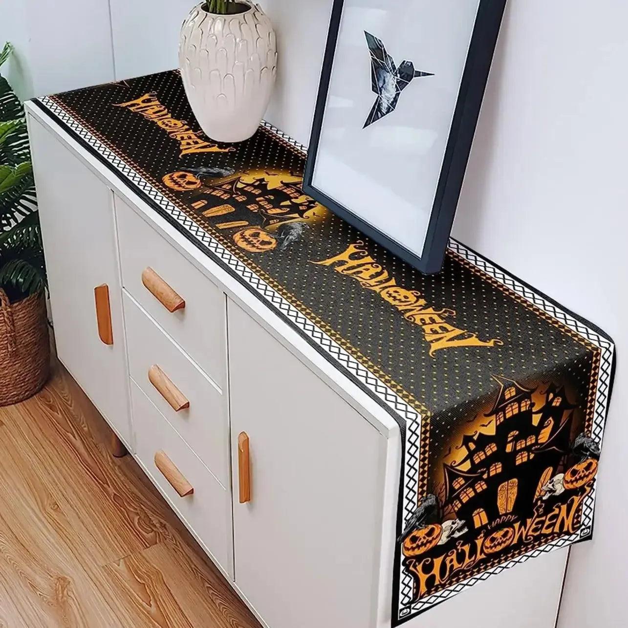 Halloween Haunted House Pumpkin Linen Table Runners Gothic Halloween Decorations-MoonChildWorld