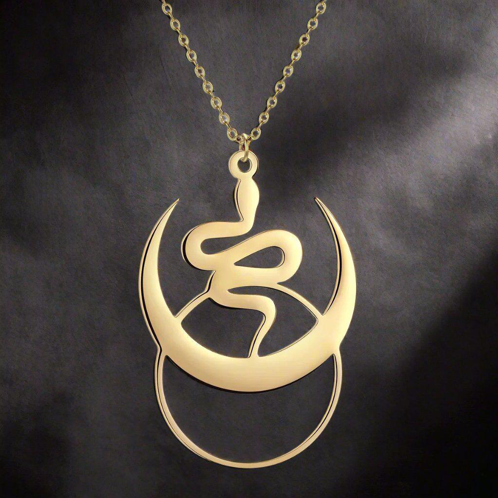 Crescent Moon and Snake Necklace Witchy Jewelry-MoonChildWorld