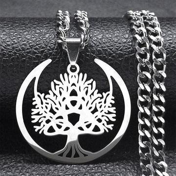 Crescent Moon Tree of Life Triquetra Necklace-MoonChildWorld