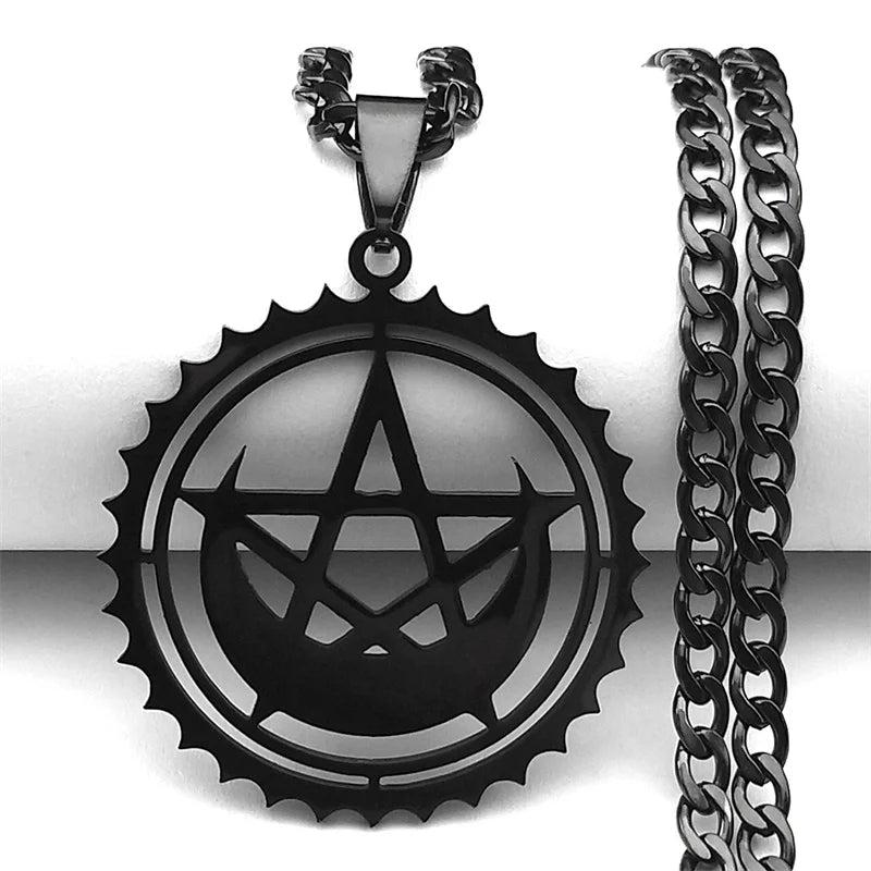Gothic Witch Pentagram Moon Necklace Witchcraft Amulet Wicca Necklace-MoonChildWorld