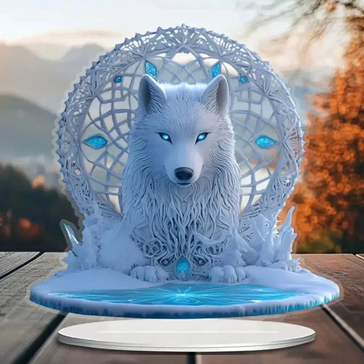 Bohemian Wolf Statue 2D Flat Acrylic Table Ornament Wolf Desktop Decor-MoonChildWorld