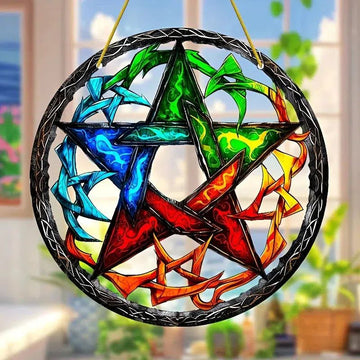 Wicca Pentagram Suncatcher Witchcraft Acrylic Sign Window Hanging-MoonChildWorld