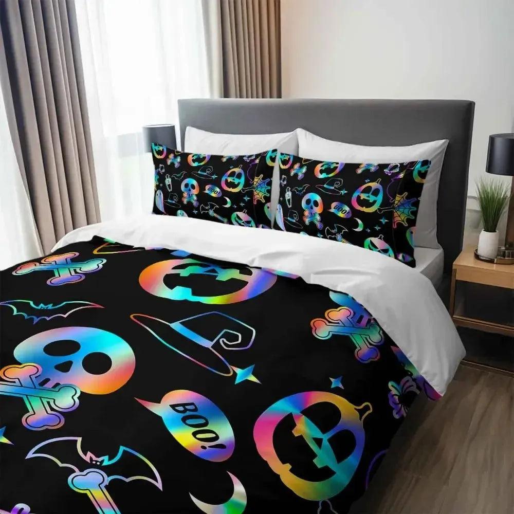 Witchy Bedding Set Colorful Halloween Duvet Cover Set for Witch Home Decr-MoonChildWorld