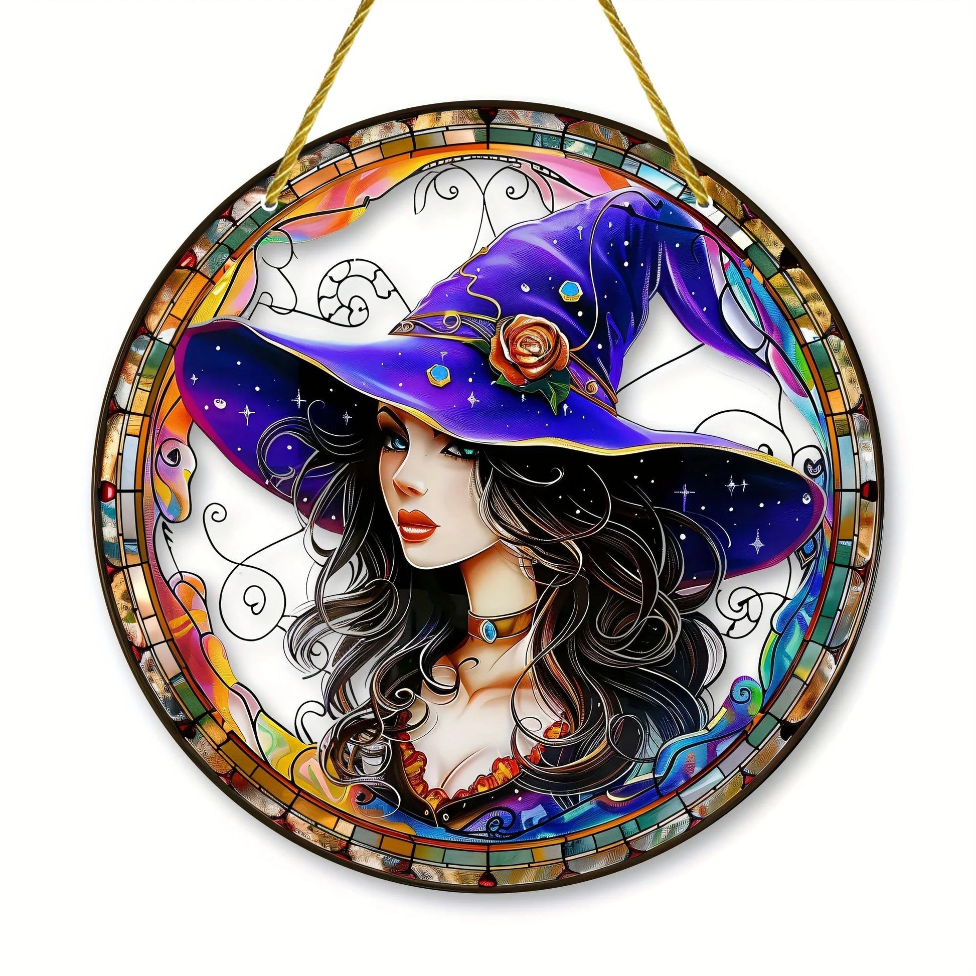 Beautiful Witch Suncatcher Mystic Acrylic Round Sign-MoonChildWorld