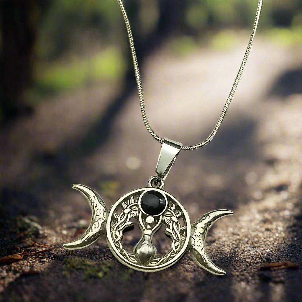 Witch Triple Moon Goddess Necklace Pagan Jewelry-MoonChildWorld