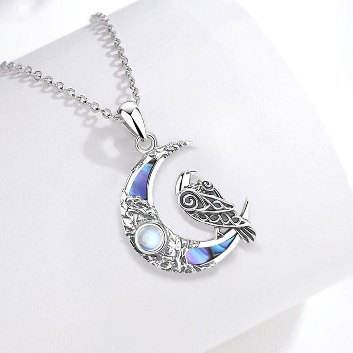 Moonstone Raven Moon Necklace Witchcraft Jewelry-MoonChildWorld