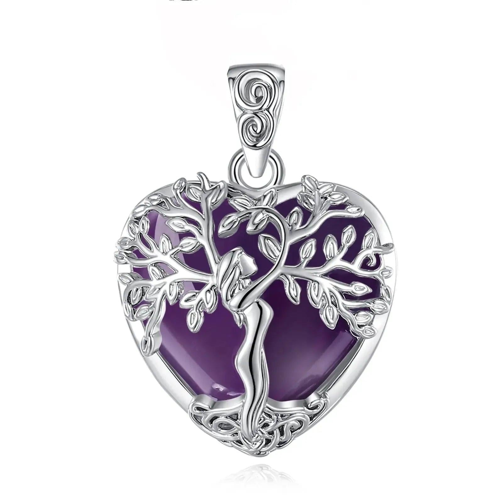 925 Silver Tree of Life Amethyst Necklace Natural Healing Stone Crystal Pendant Spiritual Jewelry-MoonChildWorld
