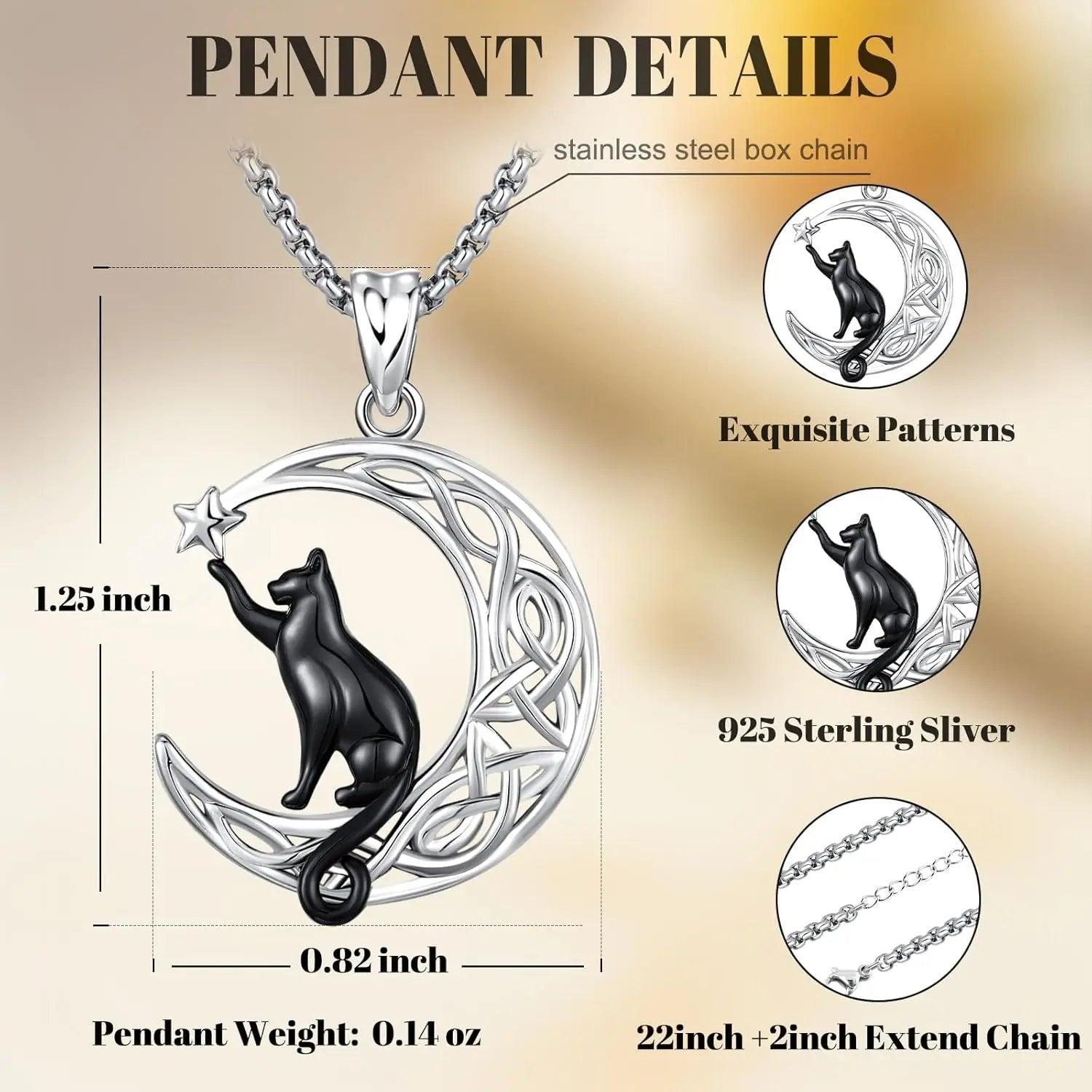 Black Cat Celtic knot Necklace 925 Sterling Silver Cute Animal Pendant Jewelry Gifts for Women Men Graduation Christmas Birthday-MoonChildWorld