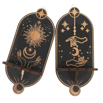 Wicca Wooden Black Crystal Holder Witchy Wall Shelves 2pcs