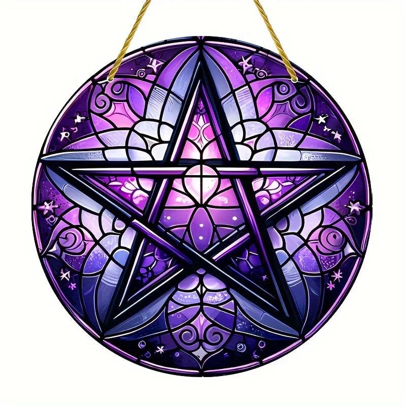 Wicca Pentacle Suncatcher Pagan Acrylic Round Sign Wicca Wall Hanging-MoonChildWorld