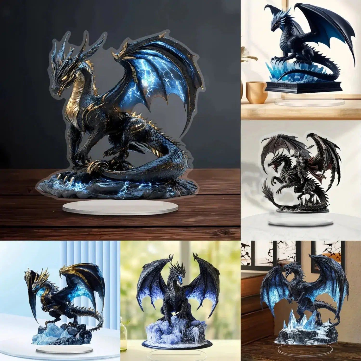 Black Dragon 2D Flat Acrylic Figurine Dragon Table Ornament Dragon Desk Decor-MoonChildWorld