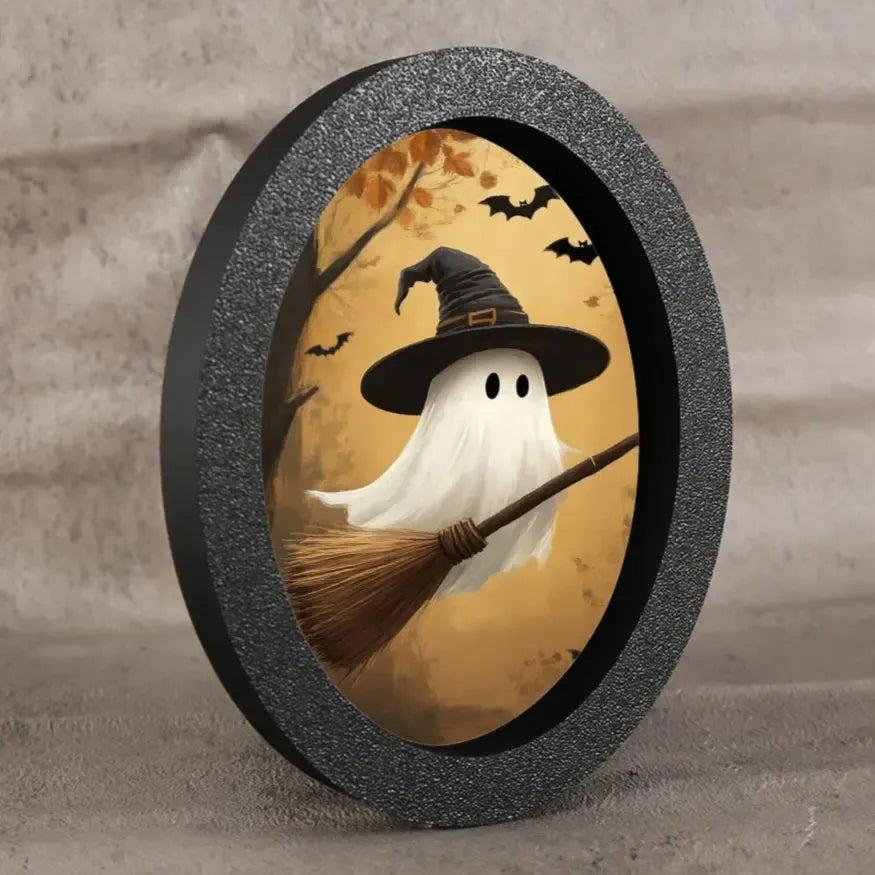Cute Ghost Witchy Wooden Oval Frame - Gothic Oval Wall Art for Spooky Halloween Home Decor-MoonChildWorld