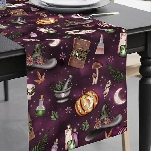 Witch Halloween Themed Table Runner for Witchy Home Decor