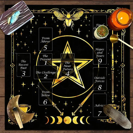 Witchcraft Pentagram Moon Phase Tarot Tablecloth Pagan Pentacle Altar Cloth Wicca Divination Cloth