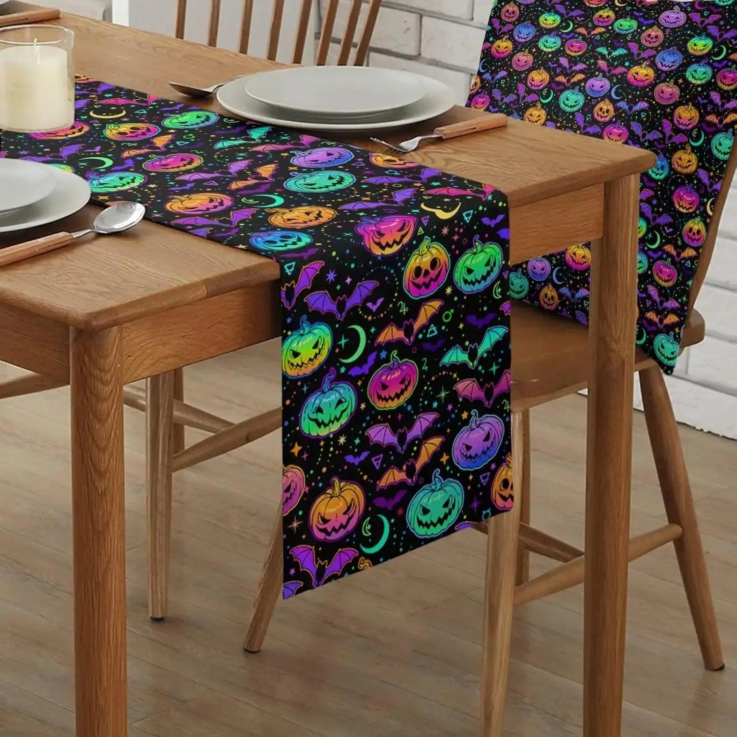 Halloween Table Runner - Spooky Pumpkin Moon Table Runner for Gothic & Witchy Home Decor-MoonChildWorld