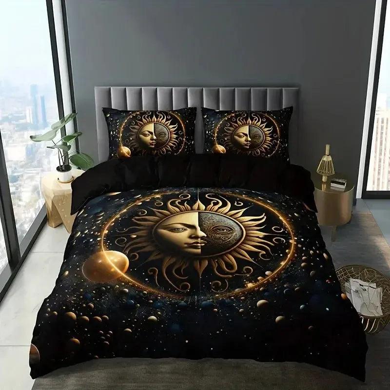 Moon Stars Celestial Duvet Cover Set Wicca Pagan Sun Moon Goddess Bedding Set Home Decor-MoonChildWorld