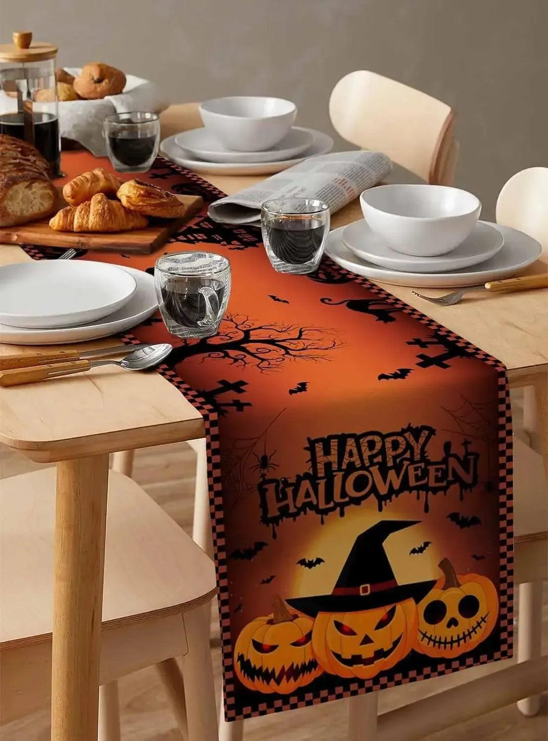 Happy Halloween Table Runner - Spooky Pumpkin Table Runner for Gothic & Witchy Home Decor-MoonChildWorld