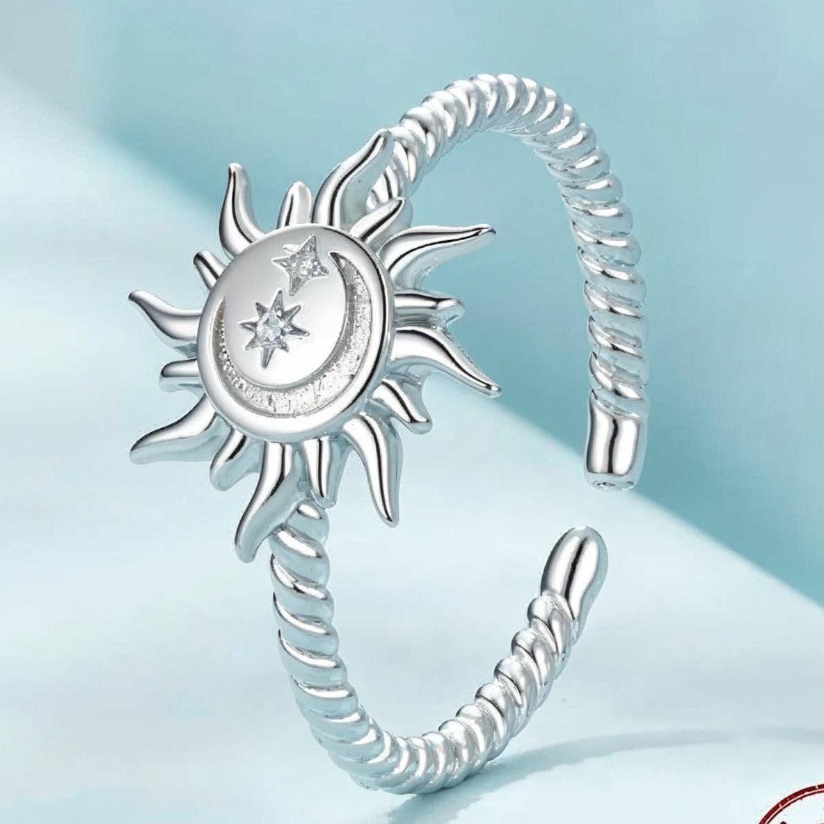 Sterling Silver Sun Moon Ring-MoonChildWorld