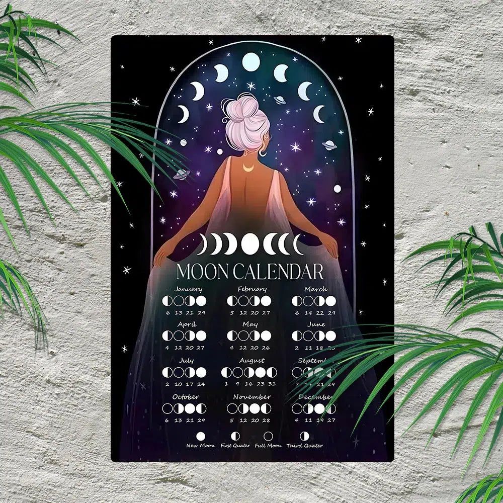 Wiccan Metal Wall Art 2025 Moon Phases Calendar 2025 Lunar Moon Calendar-MoonChildWorld