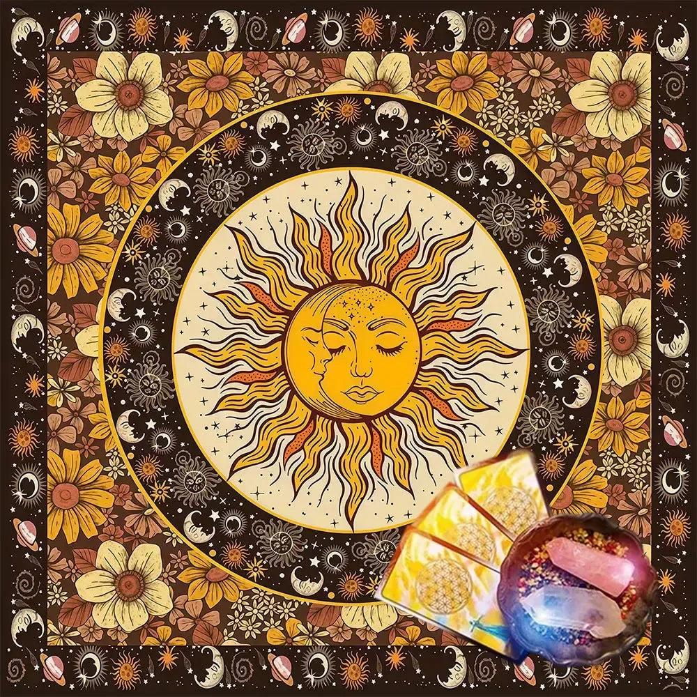 Moon Sun Tarot Card Tablecloth Wicca Altar Cloth Pagan Pendulum Witchcraft Card Mat-MoonChildWorld