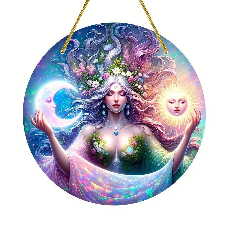 Gaia Goddess Suncatcher Wicca Pagan Acrylic Round Sign Mother Earth Suncatcher-MoonChildWorld