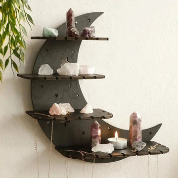 Crescent Moon Wall Shelf Wicca Wooden Shelf for Crystals, Essential Oils-MoonChildWorld