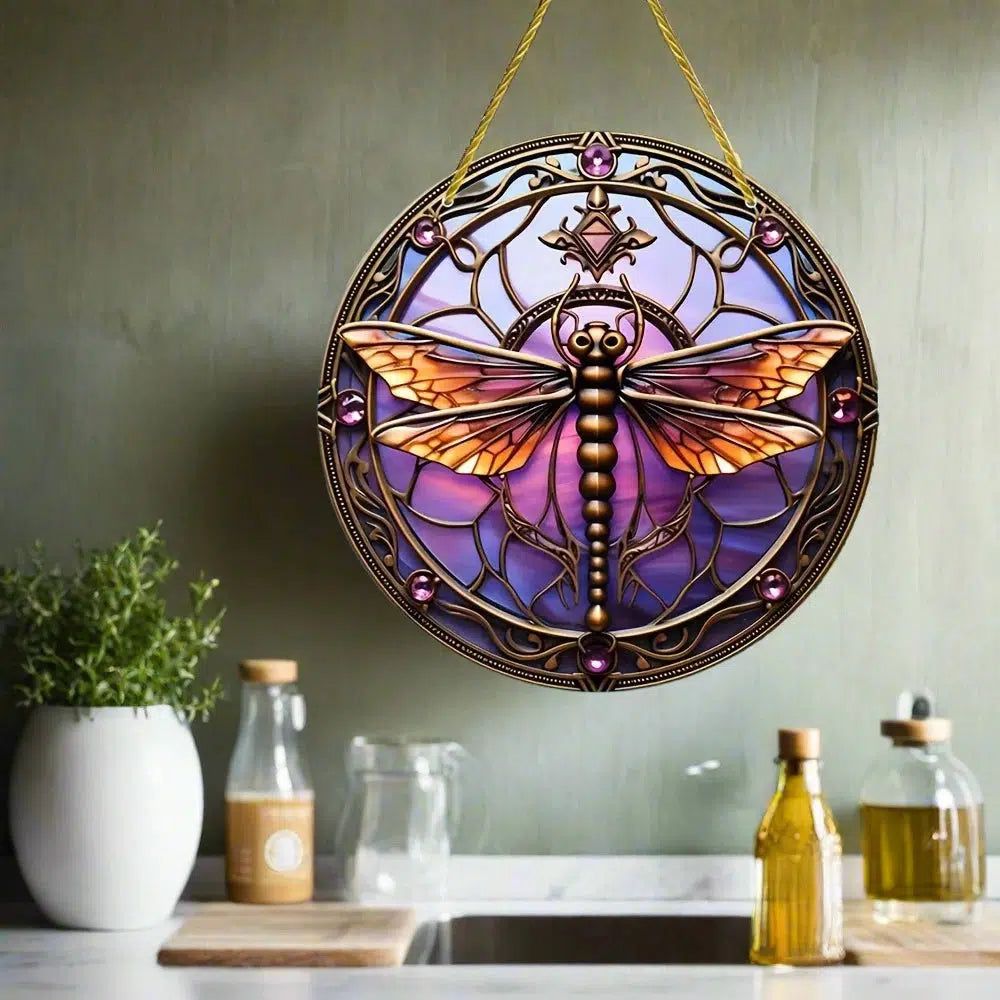 Beautiful Dragonfly Suncatcher Witchy Acrylic Round Sign-MoonChildWorld