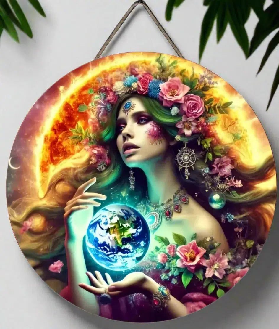 Gaia Goddess Earth Mother Wooden Sign Pagan Hanging Sign Wall Decor-MoonChildWorld