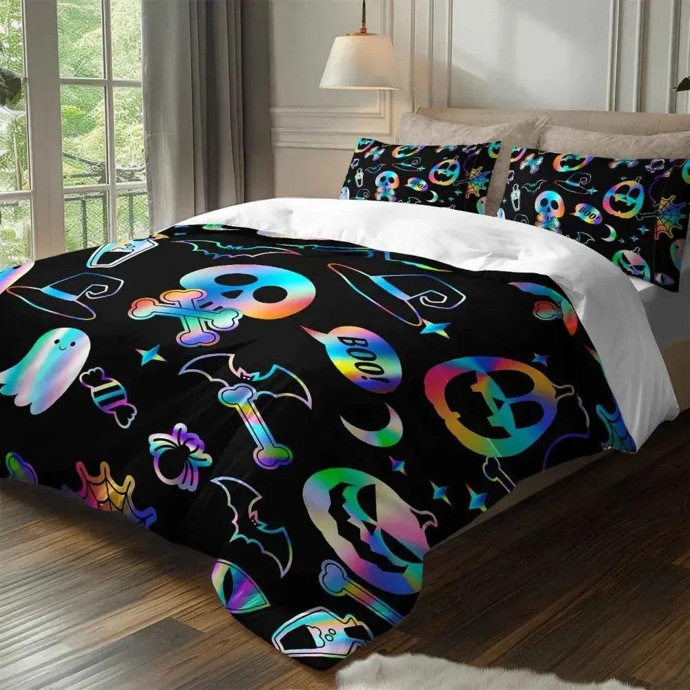 Witchy Bedding Set Colorful Halloween Duvet Cover Set for Witch Home Decr-MoonChildWorld