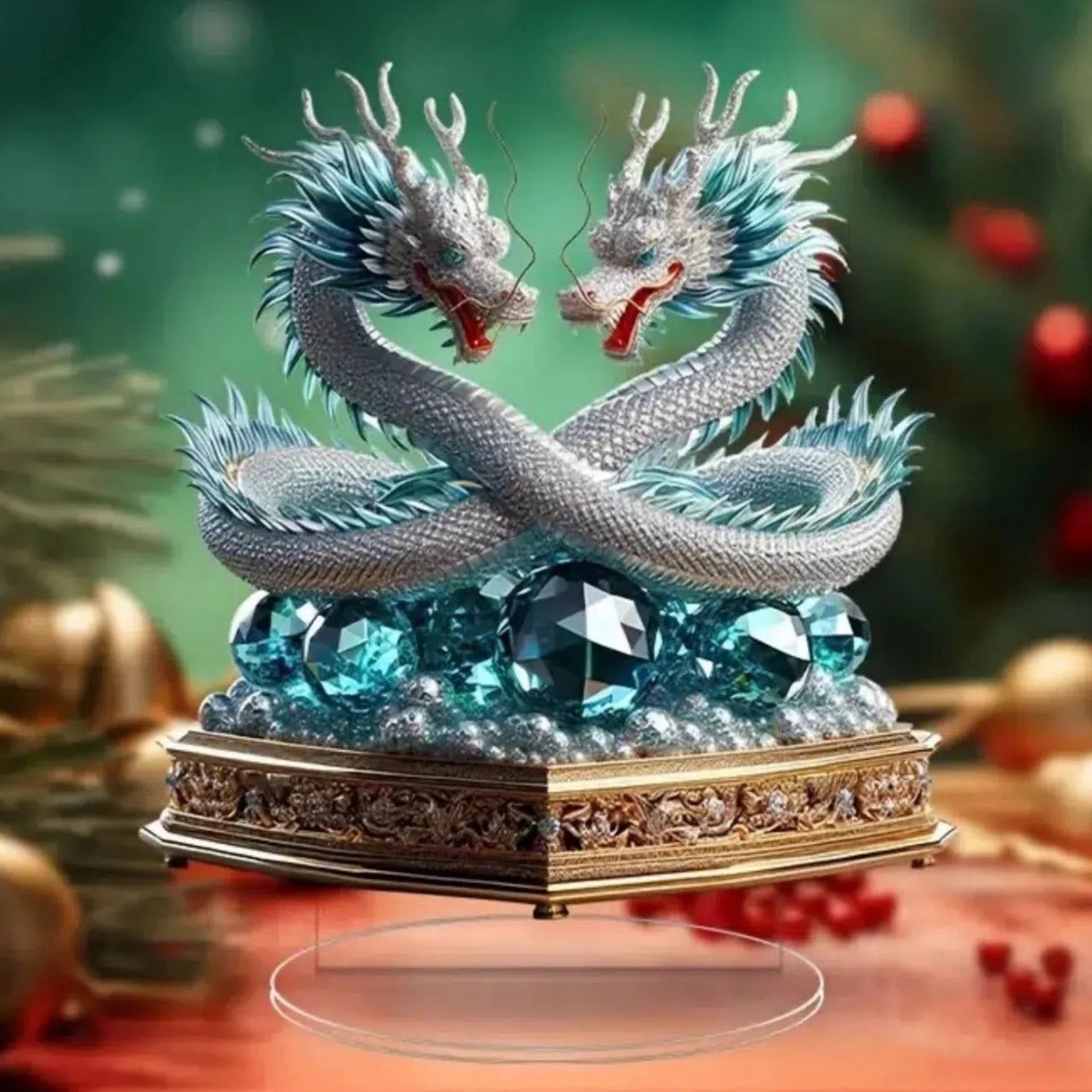 Double Dragons 2D Flat Acrylic Figurine Dragon Table Ornament Dragon Desk Decor-MoonChildWorld