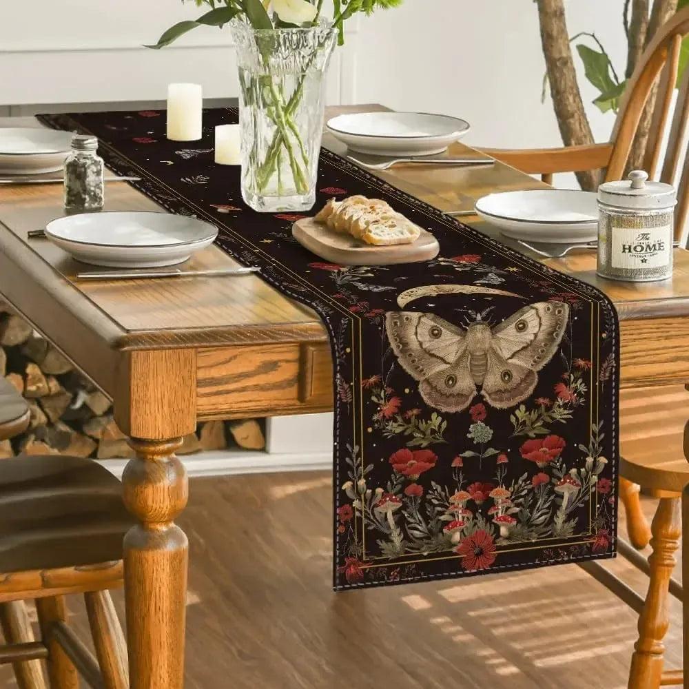 Luna Moth Mushroom Moon Table Runner Witchy Table Decoration-MoonChildWorld