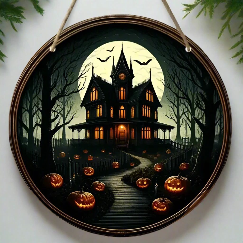 Gothic Haunted House Wooden Sign Witchy Hanging Sign for Halloween-MoonChildWorld